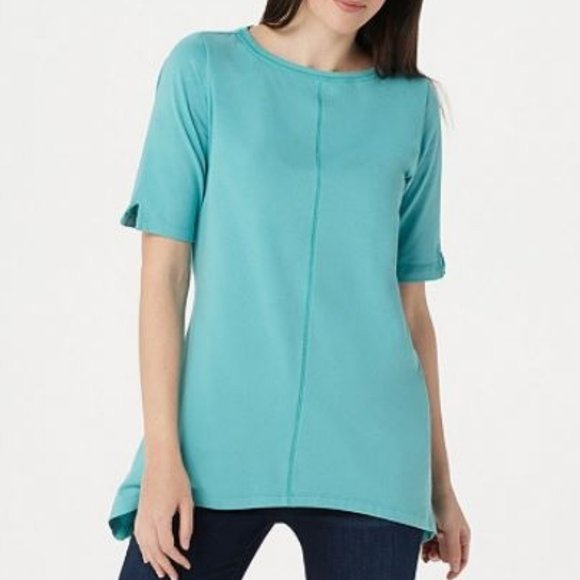 Denim&Co Tops - Denim & Co. Bateau-Neck Elbow-Sleeve Trapeze Tunic